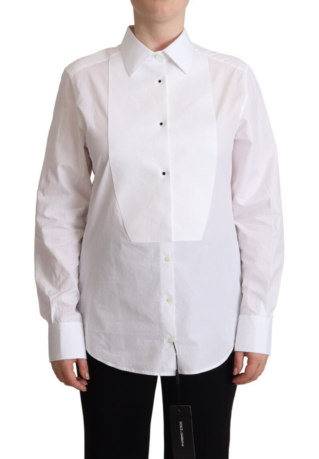 Dolce & Gabbana Robe en Coton Blanc Col Chemise Manches Longues
