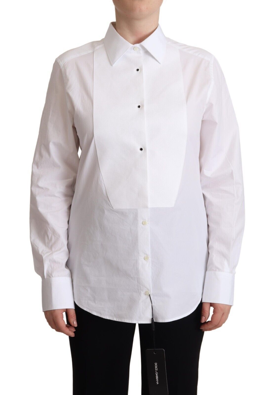 Dolce & Gabbana Robe en Coton Blanc Col Chemise Manches Longues