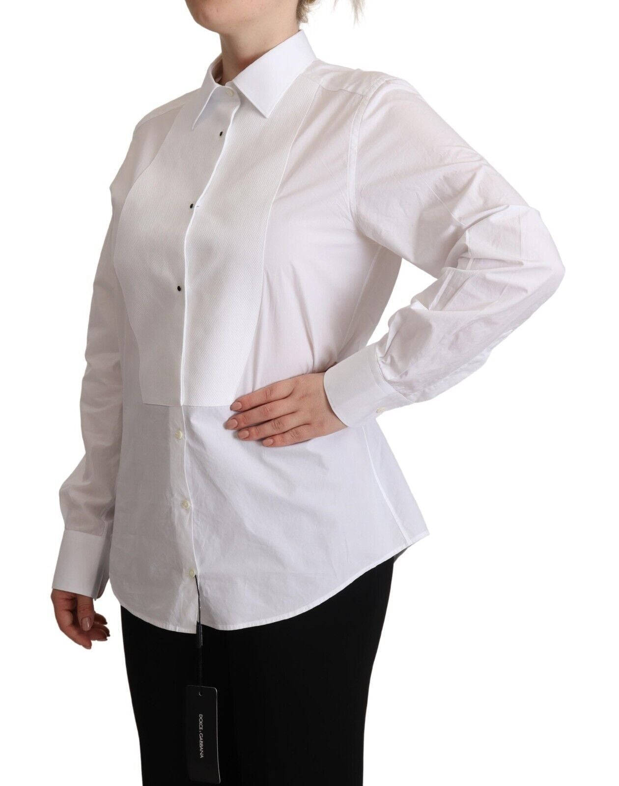 Dolce & Gabbana Robe en Coton Blanc Col Chemise Manches Longues