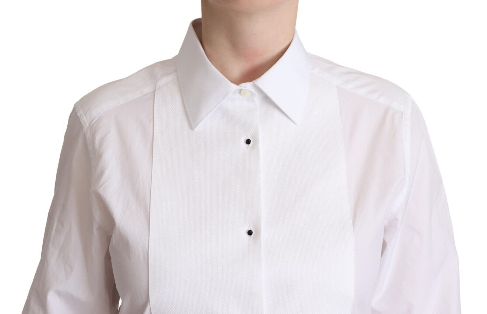 Dolce & Gabbana Robe en Coton Blanc Col Chemise Manches Longues