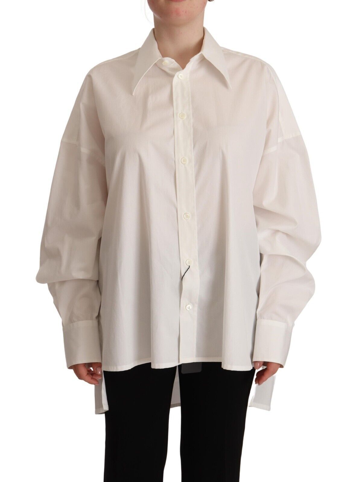 Haut à manches longues col boutonné en coton blanc Dolce & Gabbana
