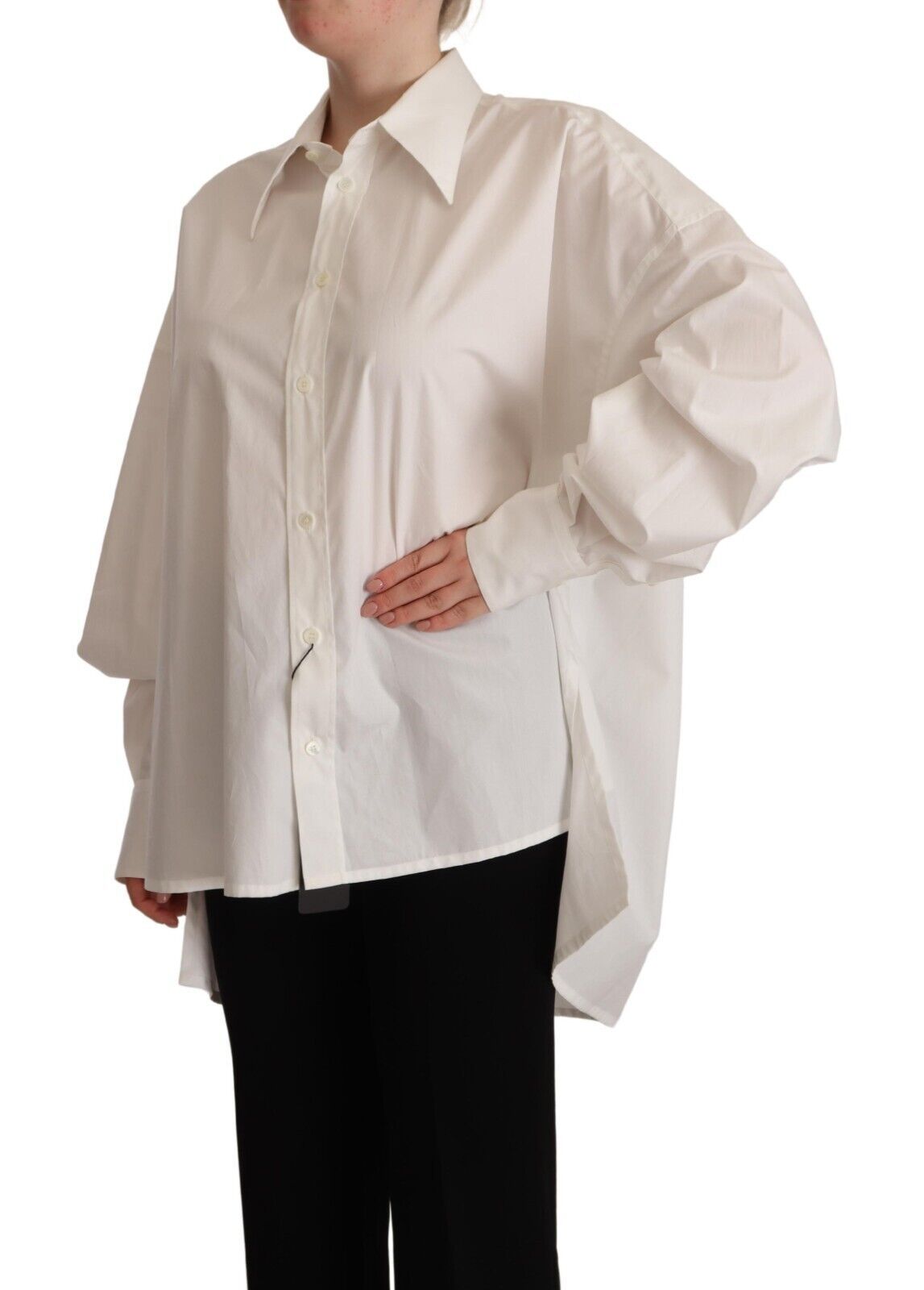 Haut à manches longues col boutonné en coton blanc Dolce & Gabbana