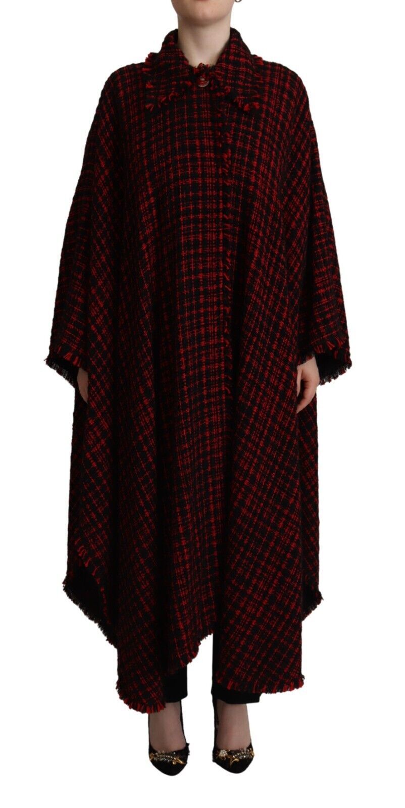 Veste longue à carreaux en coton noir et rouge Dolce & Gabbana