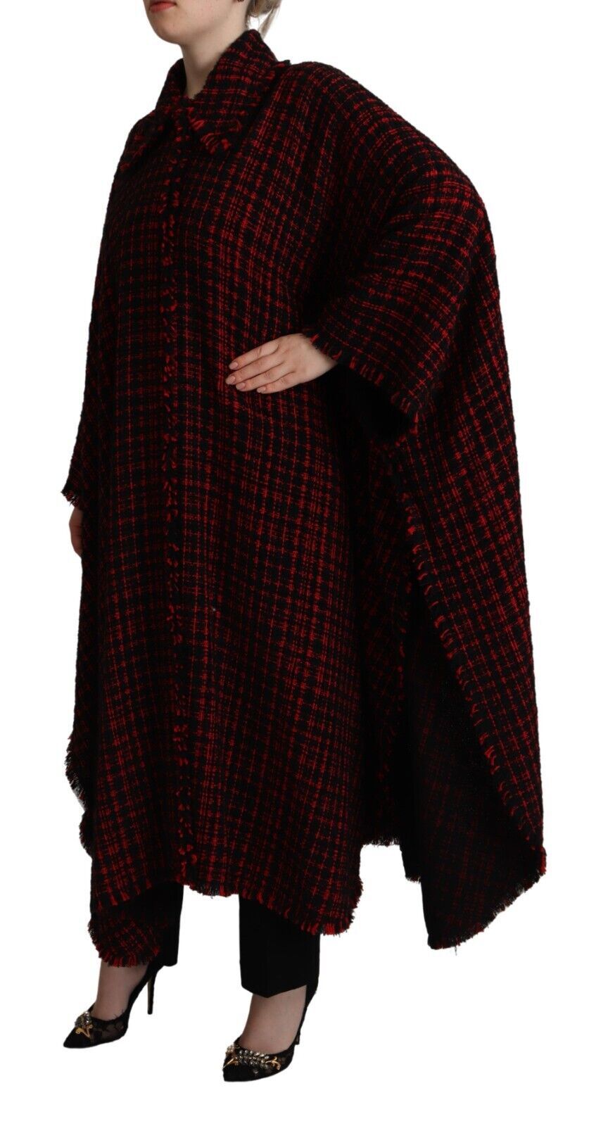 Veste longue à carreaux en coton noir et rouge Dolce & Gabbana