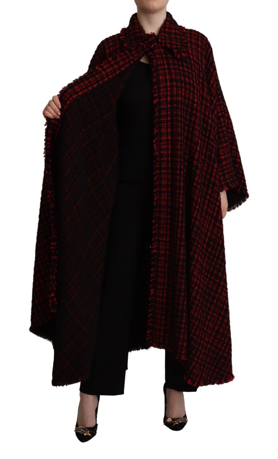 Veste longue à carreaux en coton noir et rouge Dolce & Gabbana