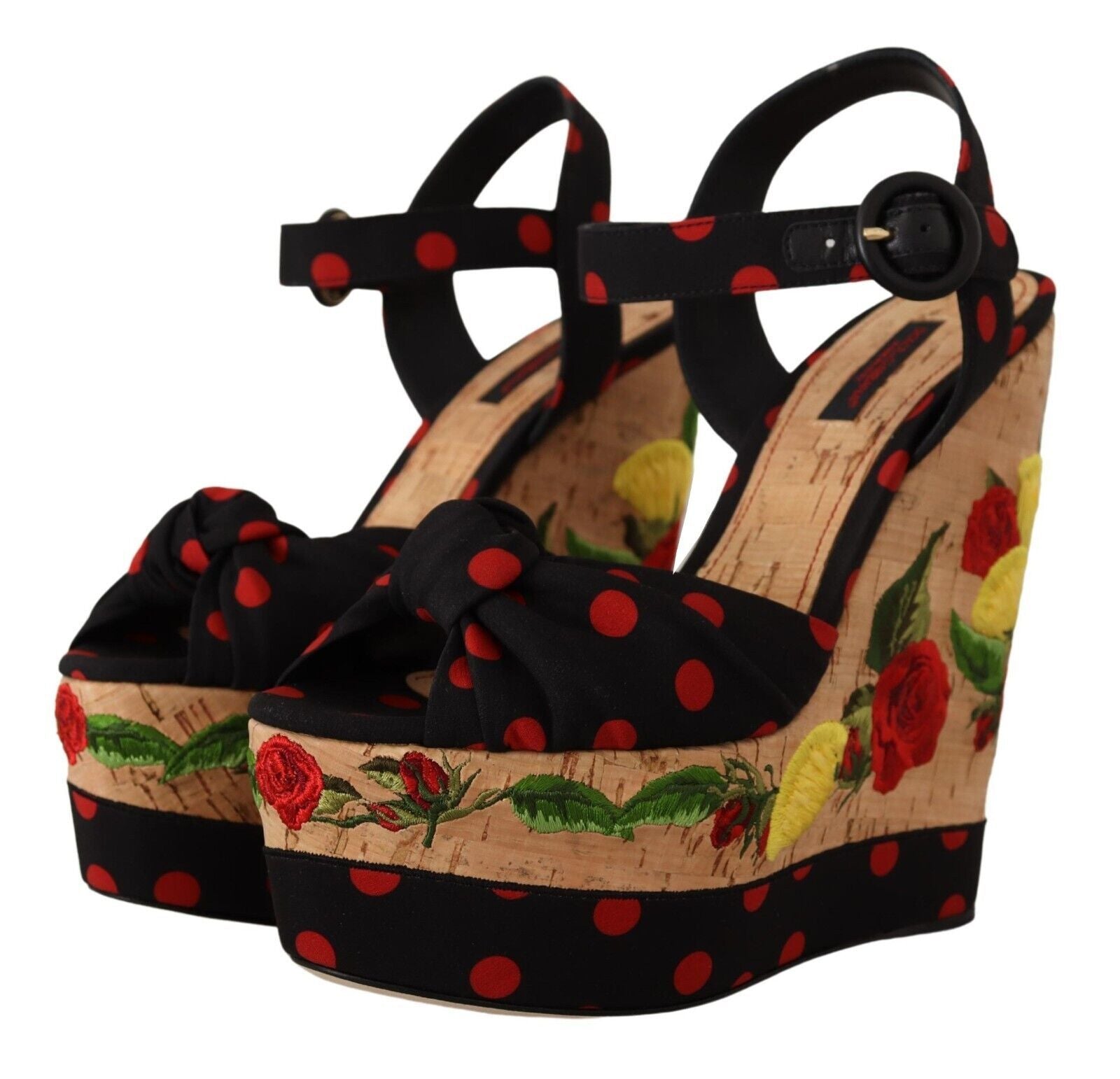 Dolce &amp; Gabbana Mehrfarbige Plateau-Wedgesandalen Charmeuse-Schuhe