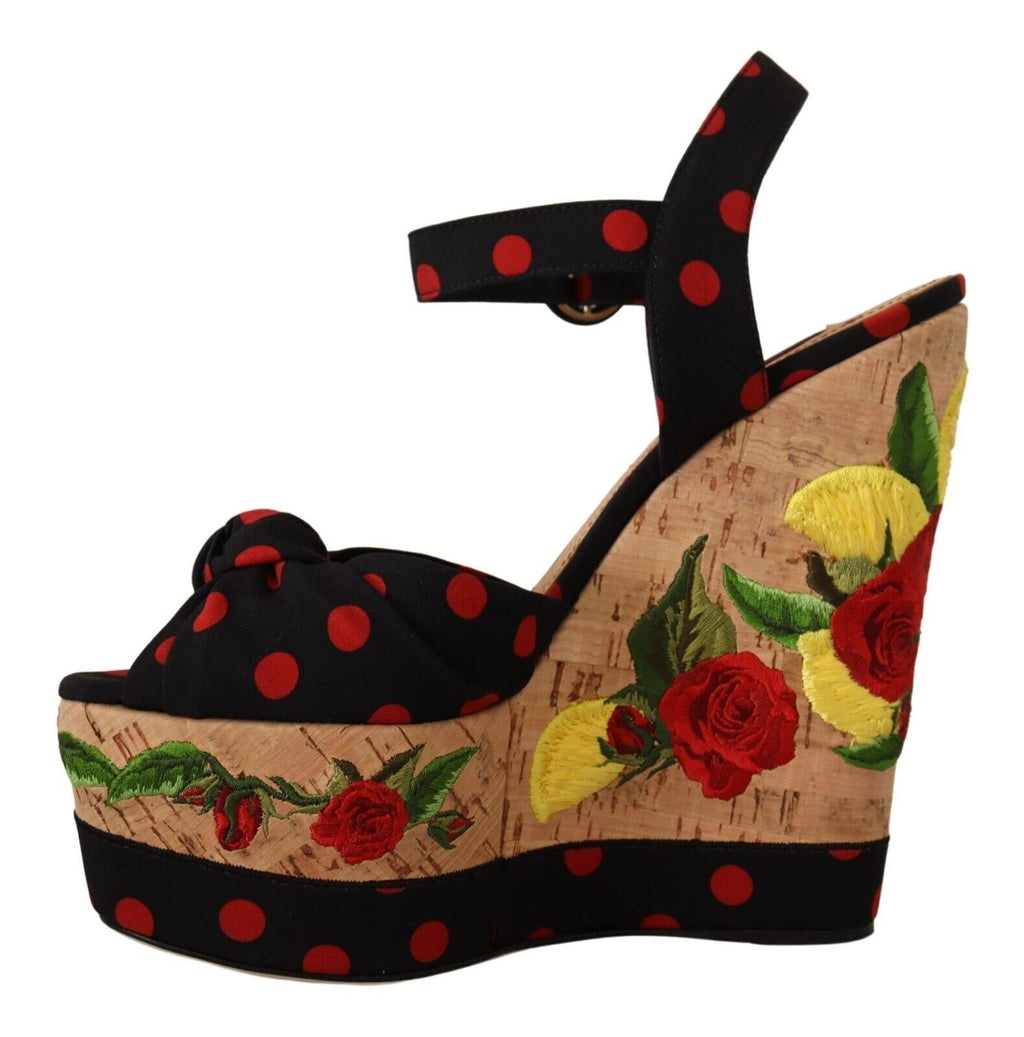 Dolce &amp; Gabbana Mehrfarbige Plateau-Wedgesandalen Charmeuse-Schuhe