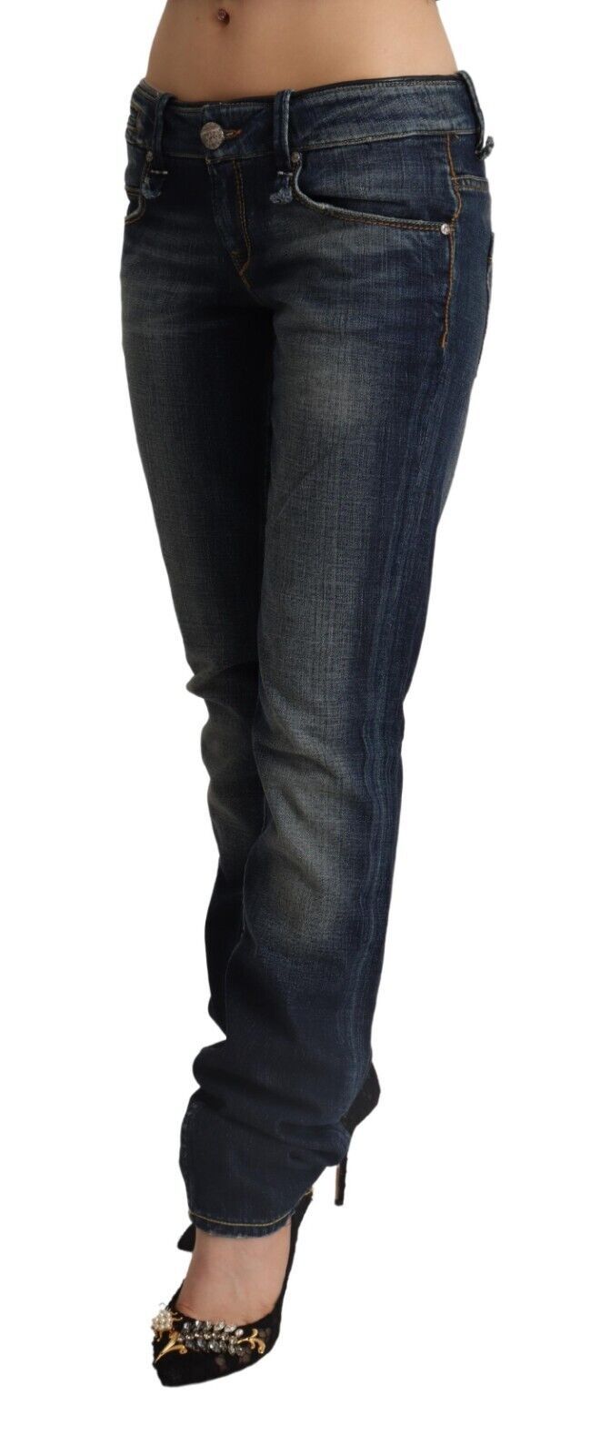 Jean skinny taille basse en denim Acht bleu foncé délavé