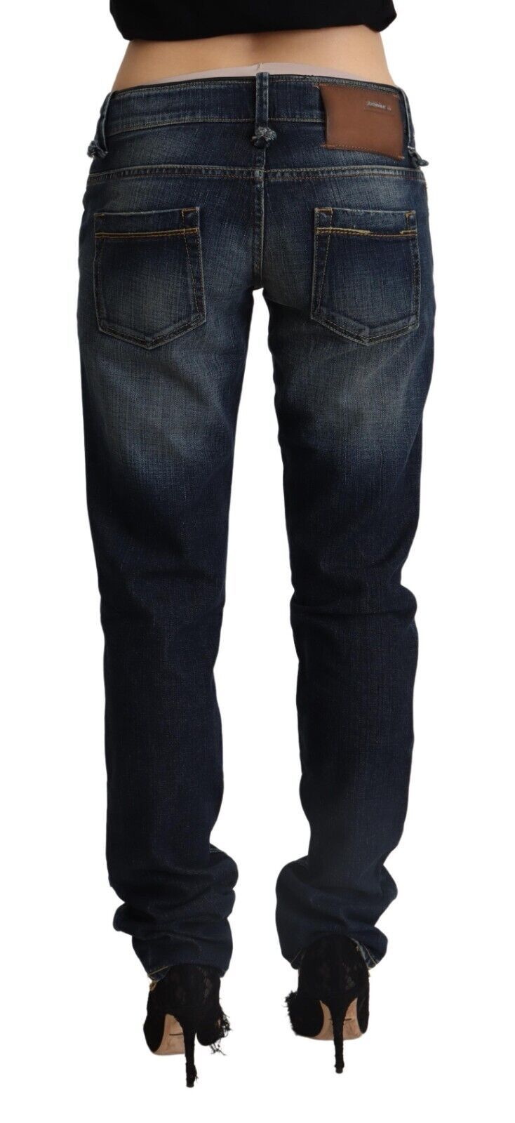 Jean skinny taille basse en denim Acht bleu foncé délavé
