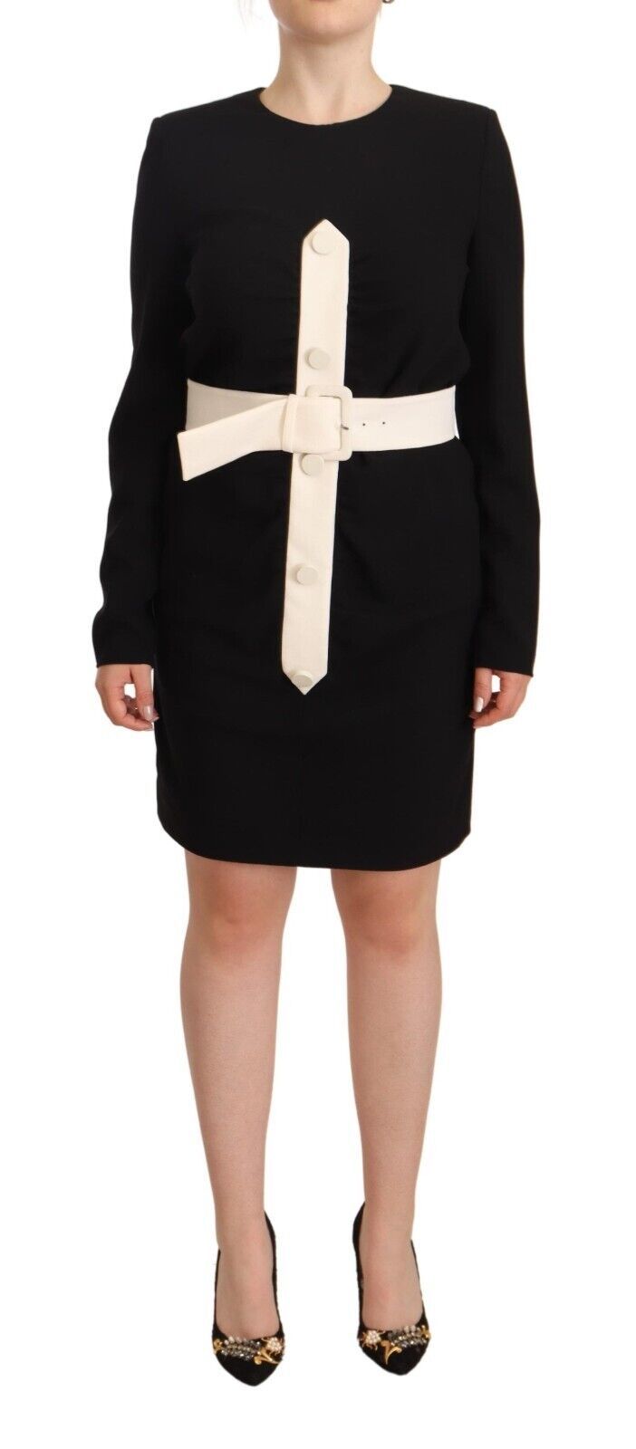 Robe fourreau mini Givenchy en laine noire à manches longues et ceinture