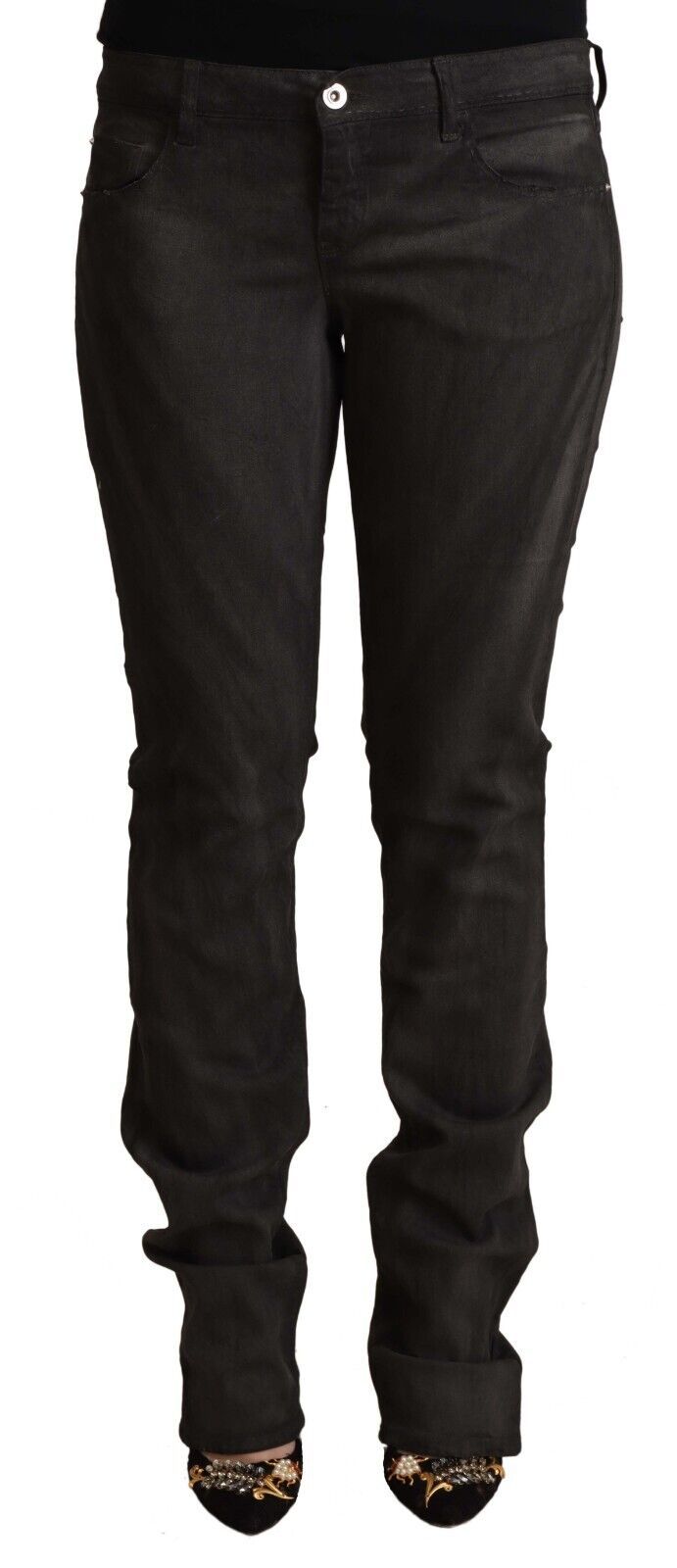 Pantalon skinny taille mi-haute en coton noir Costume National