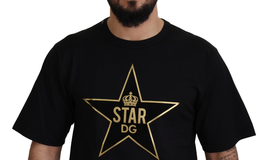 T-shirt Col Rond en Coton Noir et Or Couronne Étoile DG Dolce & Gabbana