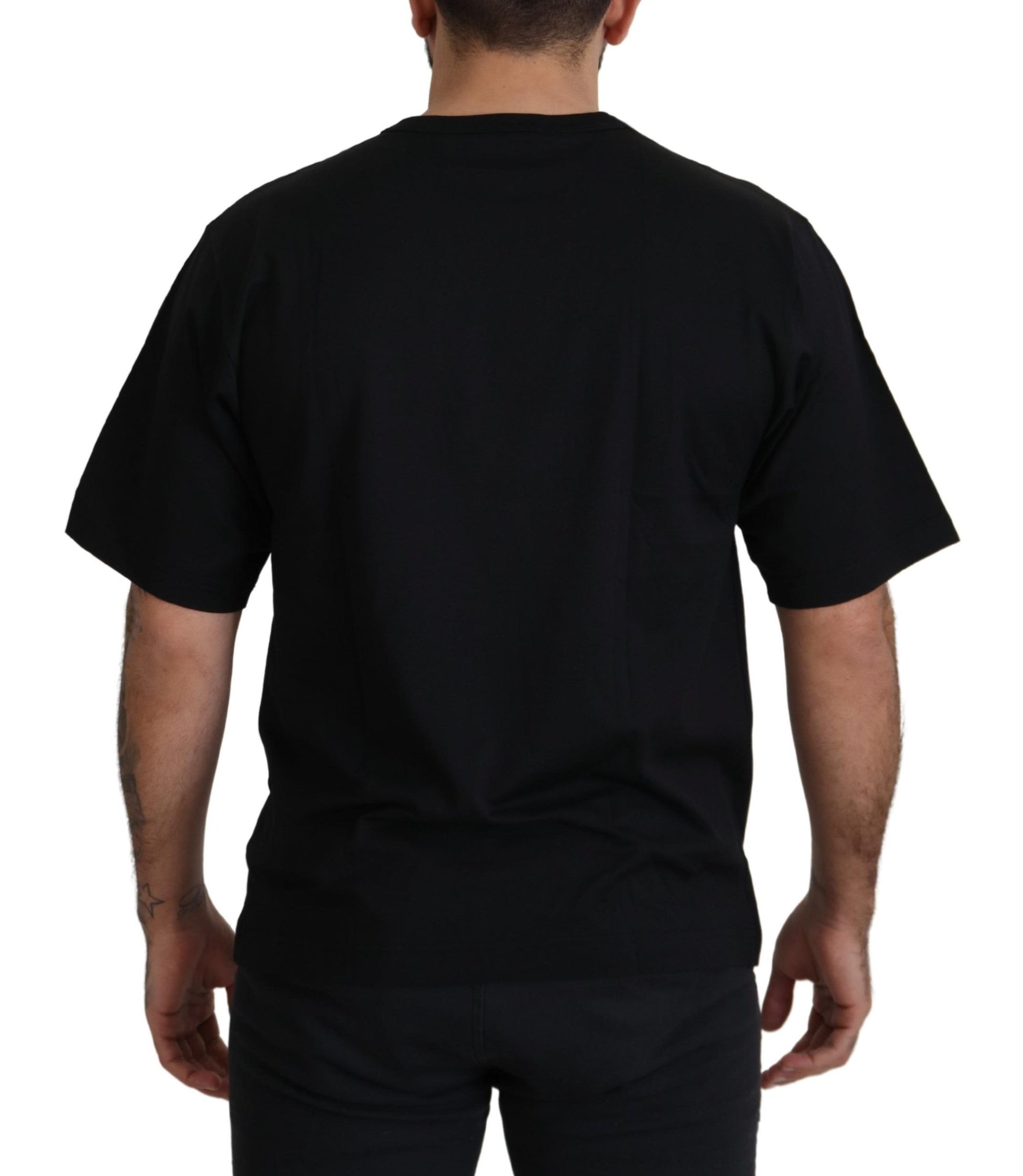 T-shirt Col Rond en Coton Noir et Or Couronne Étoile DG Dolce & Gabbana
