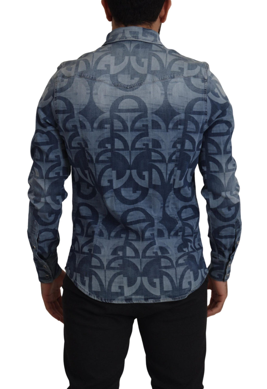 Chemise décontractée slim Dolce & Gabbana en denim bleu stretch avec logo DG pour homme