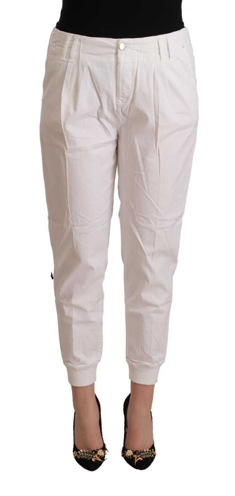 Met – Weiße, konisch zulaufende Cropped-Hose aus Baumwolle mit mittlerer Taille