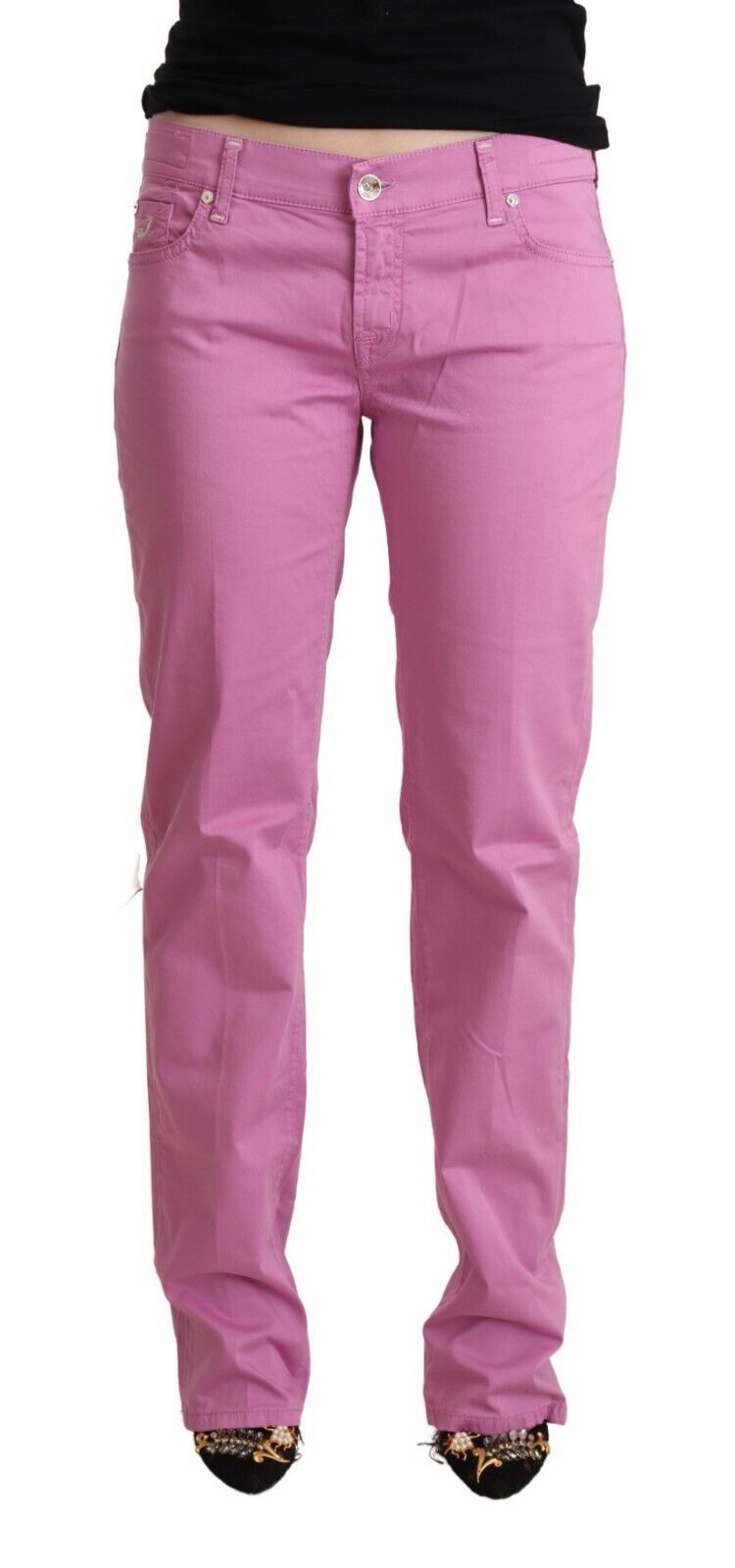 Jean fuselé taille basse en denim de coton rose Jacob Cohen
