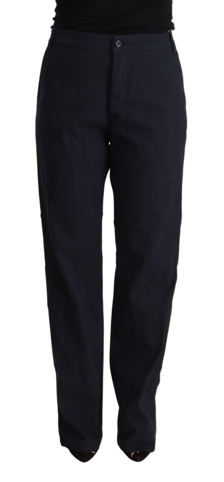 Exte Schwarze, hoch taillierte, schmal zulaufende Baumwollhose
