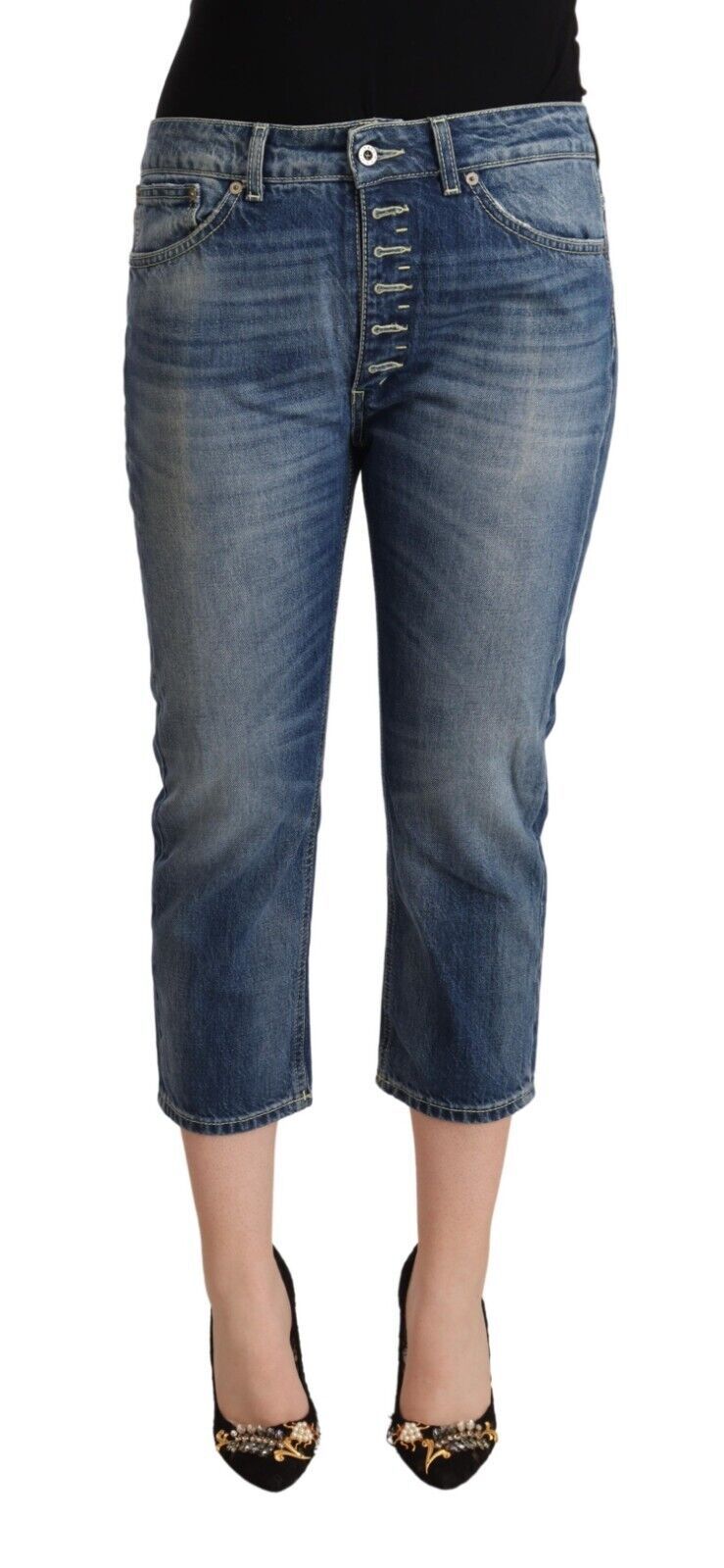 Dondup – Capri-Jeans aus verwaschenem Denim mit mittlerer Taille in Blau