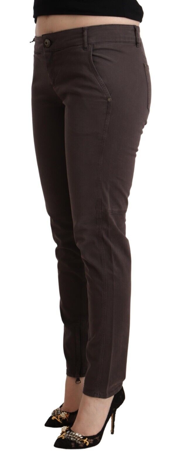 Ermanno Scervino – Braune Slim Fit-Hose aus Baumwolle mit niedriger Taille