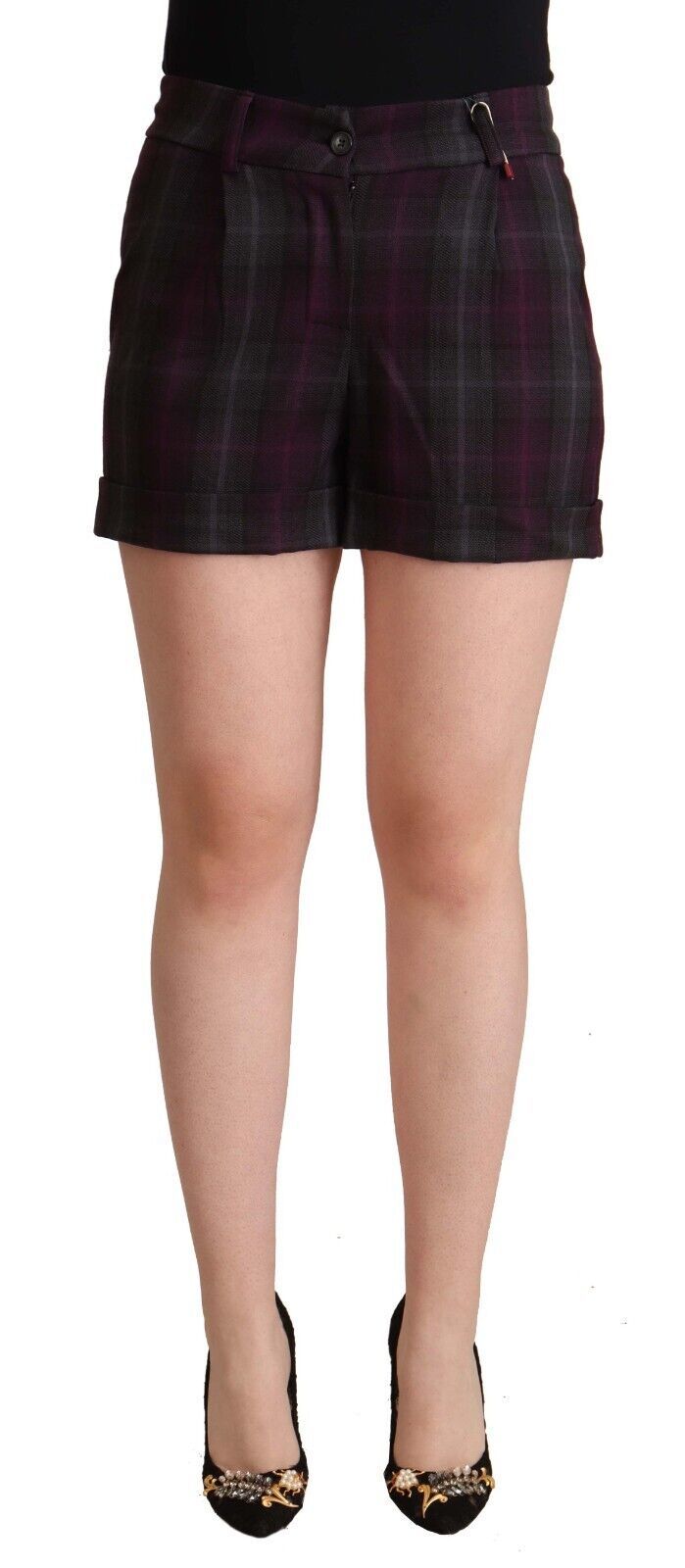 Shorts BENCIVENGA à carreaux multicolores, taille mi-haute et ourlet plié