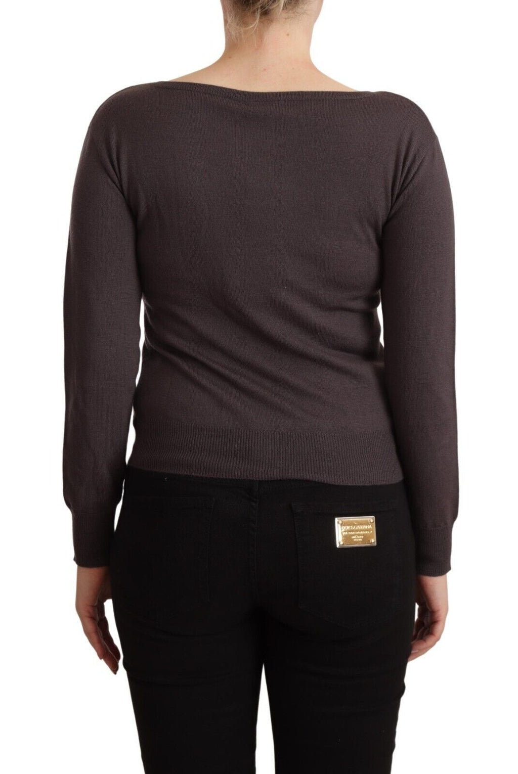 Pull-over en laine marron à sequins et manches longues John Galliano