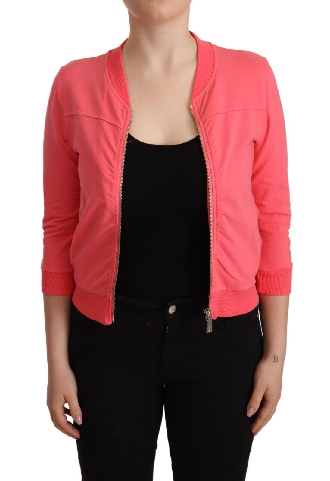 Blumarine – Rosa Pullover mit 3/4-Ärmeln und Reißverschluss und Verzierung