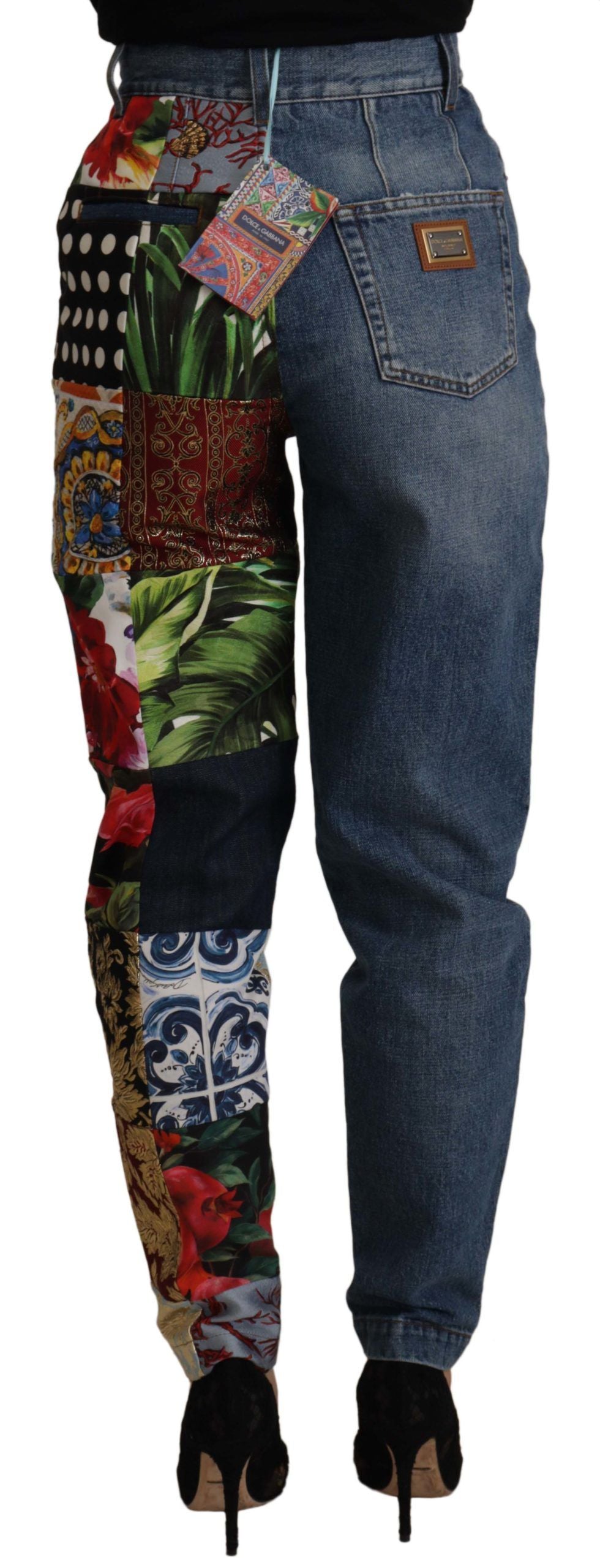 Pantalon Jacquard Majolique Bleu Jean Taille Haute Dolce & Gabbana