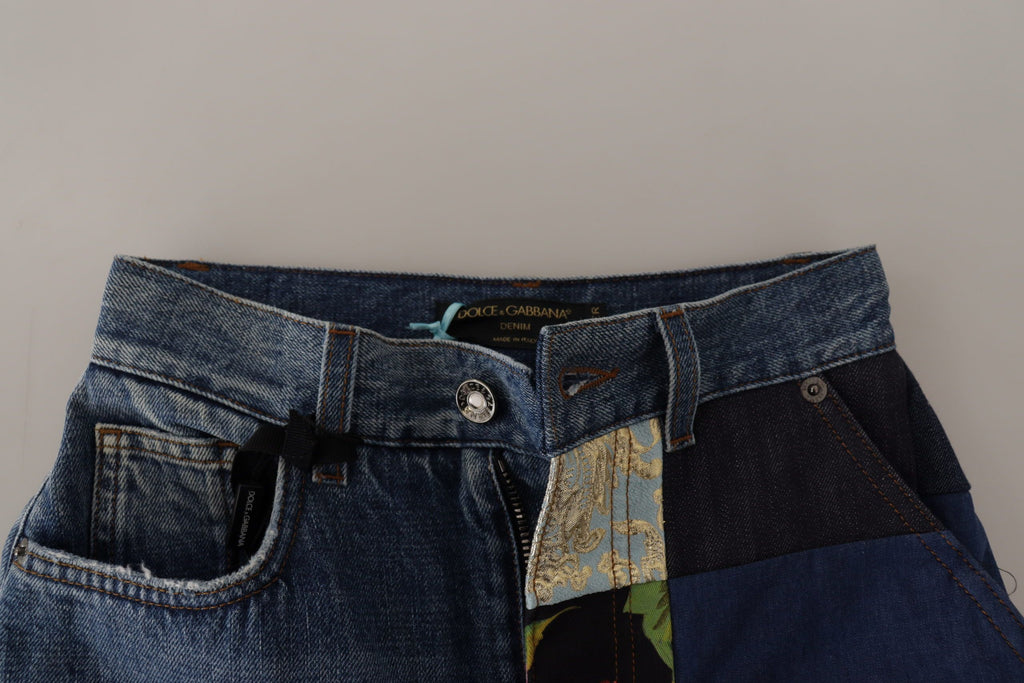 Pantalon Jacquard Majolique Bleu Jean Taille Haute Dolce & Gabbana