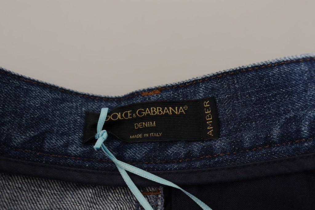 Pantalon Jacquard Majolique Bleu Jean Taille Haute Dolce & Gabbana