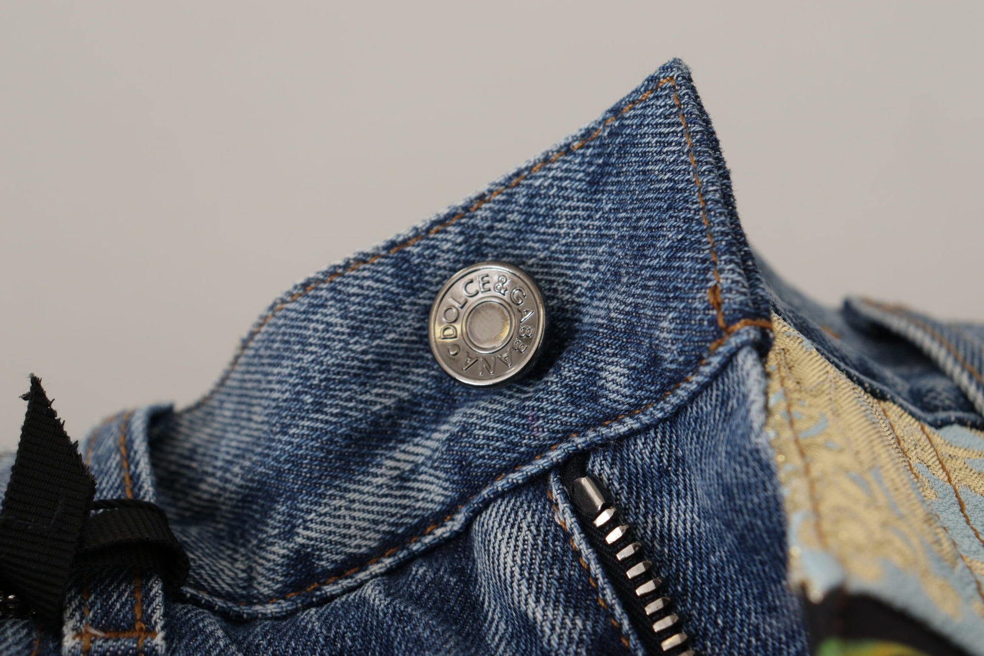 Pantalon Jacquard Majolique Bleu Jean Taille Haute Dolce & Gabbana