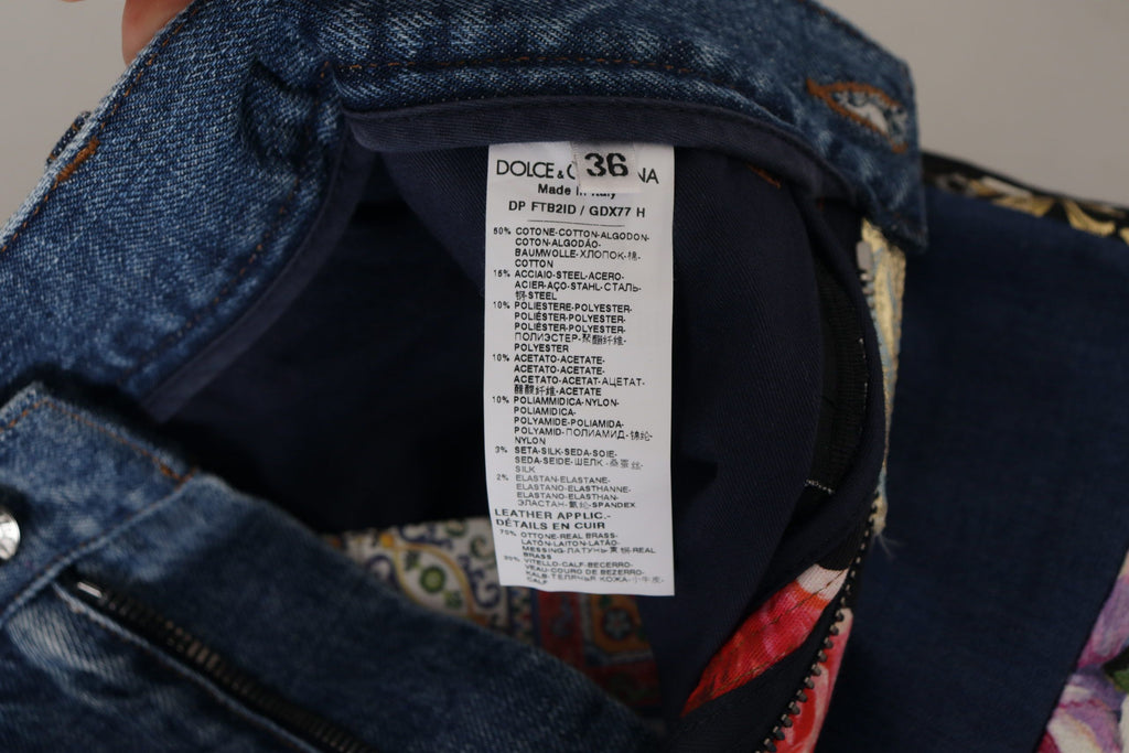 Pantalon Jacquard Majolique Bleu Jean Taille Haute Dolce & Gabbana