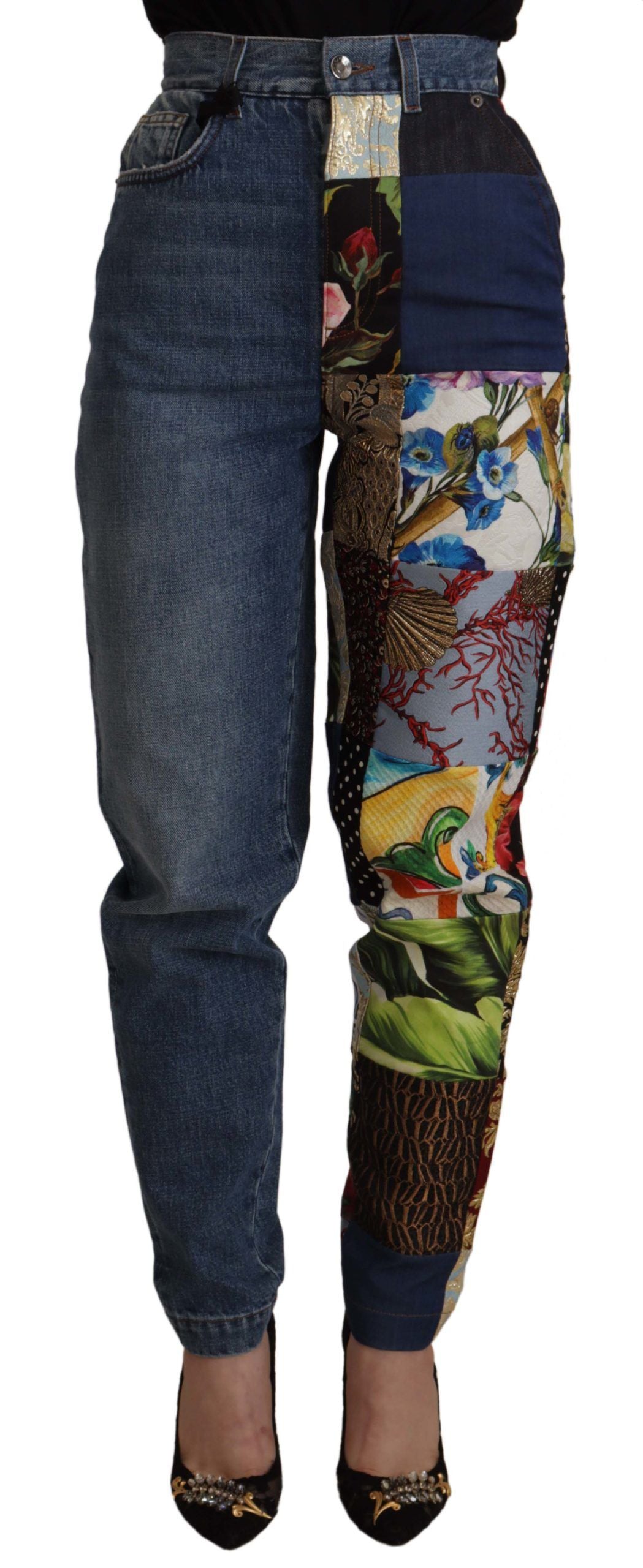 Pantalon Jacquard Majolique Bleu Jean Taille Haute Dolce & Gabbana