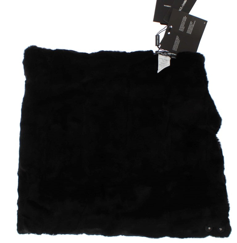 Écharpe à capuchon et chapeau en crochet en fourrure de vison noire Dolce & Gabbana
