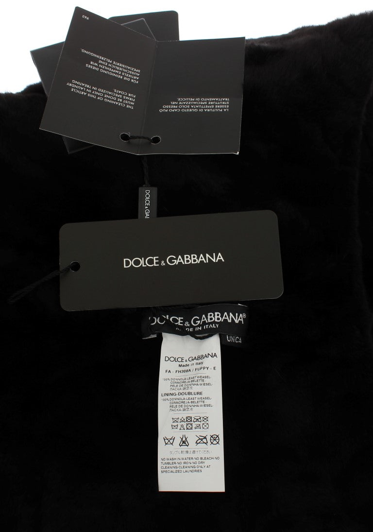 Écharpe à capuchon et chapeau en crochet en fourrure de vison noire Dolce & Gabbana