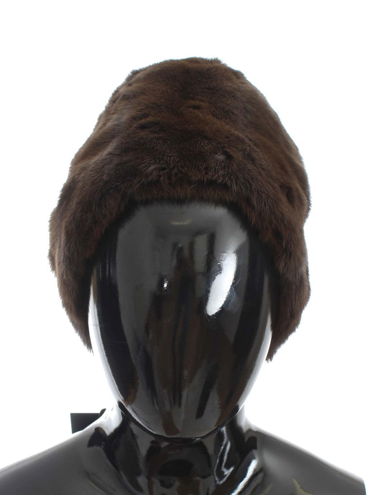 Bonnet en cachemire marron avec fourrure de martre pour femme Dolce & Gabbana