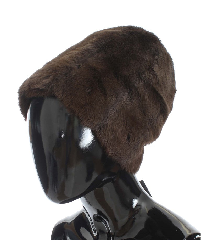 Bonnet en cachemire marron avec fourrure de martre pour femme Dolce & Gabbana