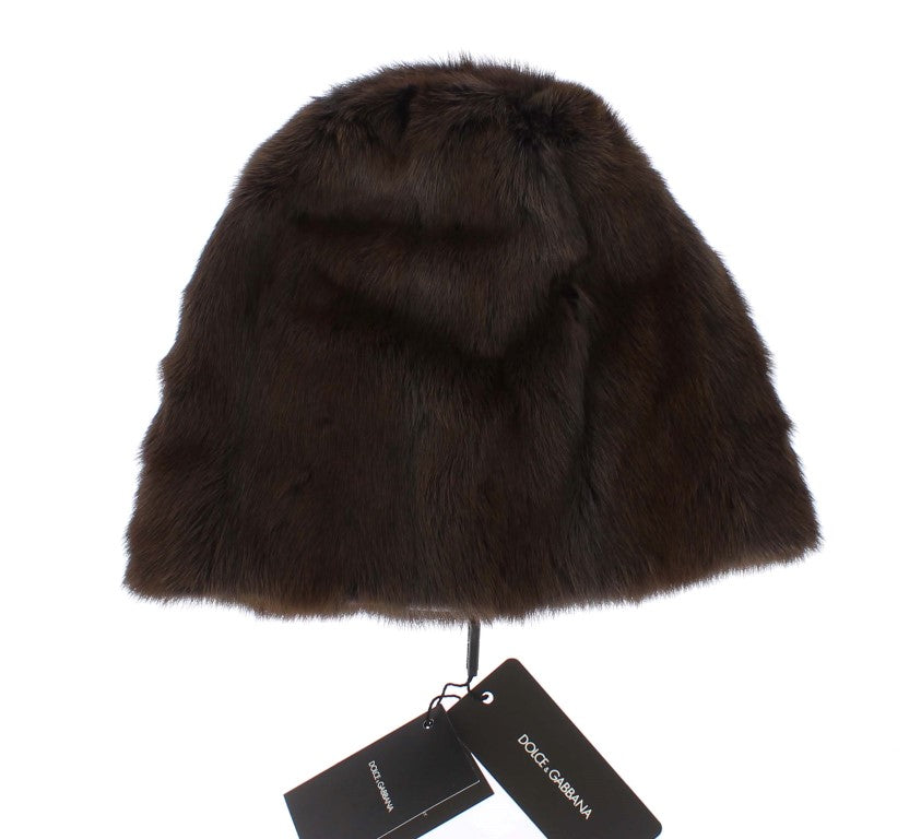 Bonnet en cachemire marron avec fourrure de martre pour femme Dolce & Gabbana