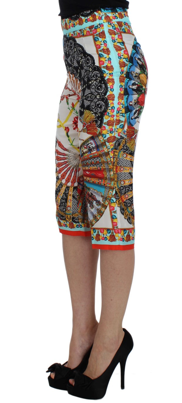 Pantalon en soie multicolore imprimé Majolique Sicily Dolce & Gabbana