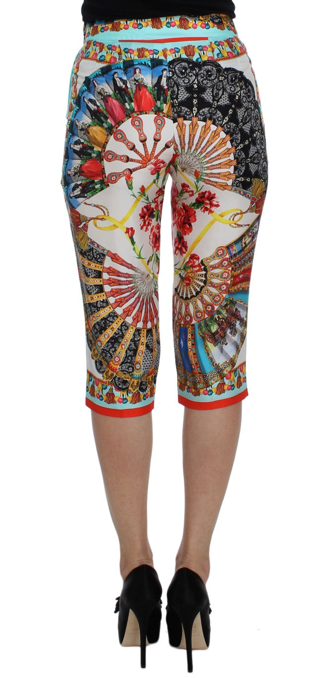 Pantalon en soie multicolore imprimé Majolique Sicily Dolce & Gabbana