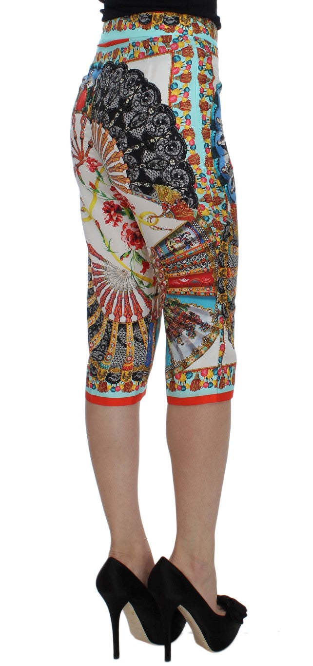 Pantalon en soie multicolore imprimé Majolique Sicily Dolce & Gabbana