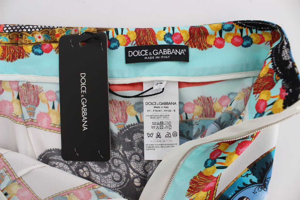 Pantalon en soie multicolore imprimé Majolique Sicily Dolce & Gabbana
