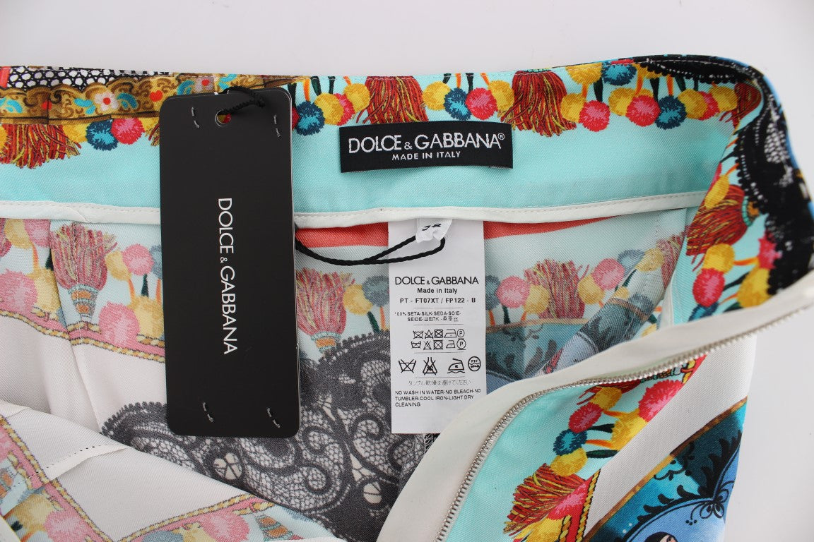 Pantalon en soie multicolore imprimé Majolique Sicily Dolce & Gabbana