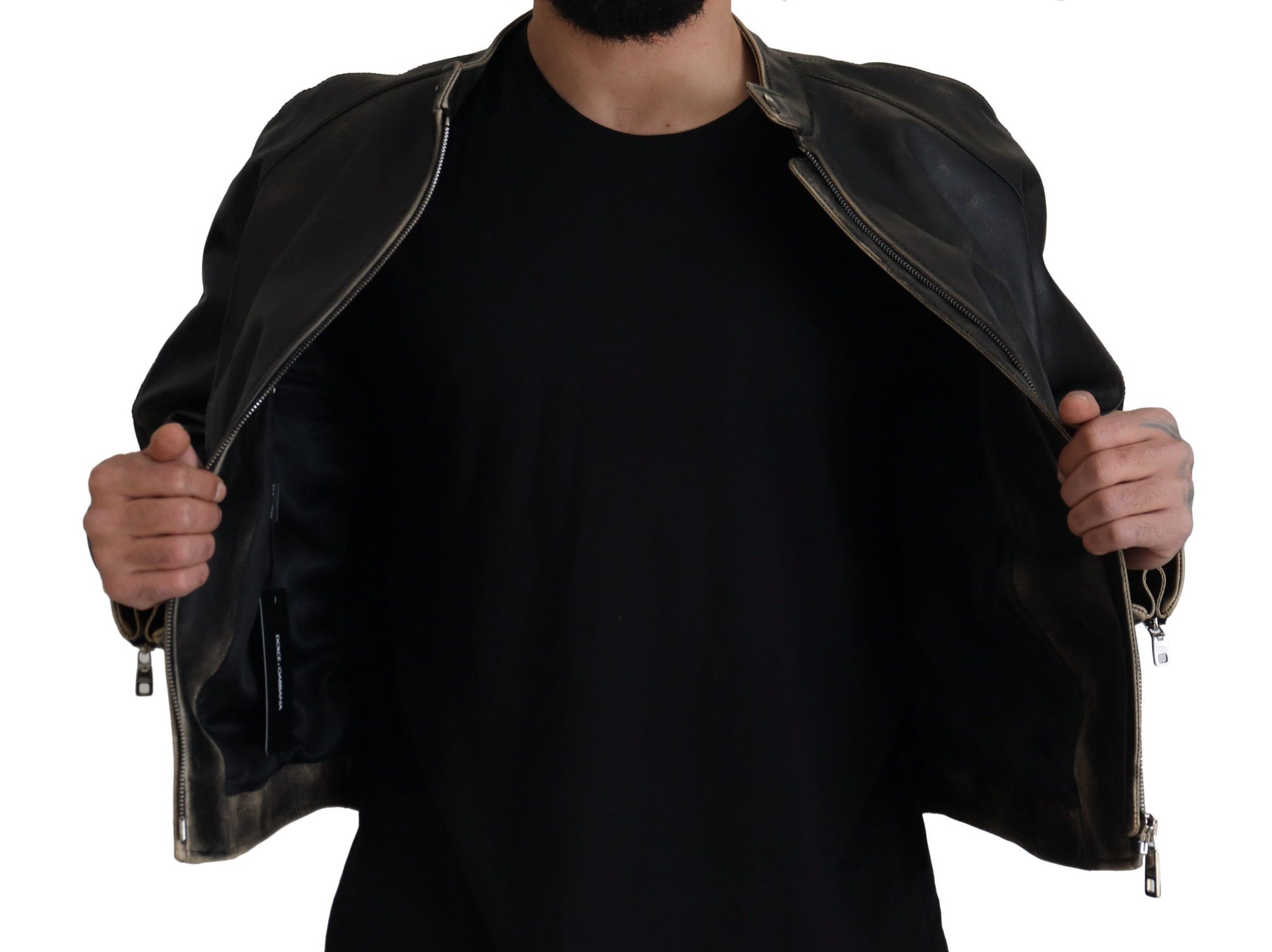 Dolce & Gabbana Black Biker Jackets for Men side view