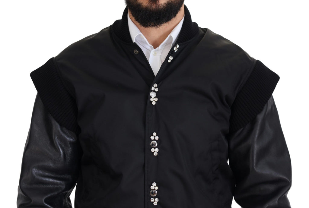 Veste Dolce & Gabbana en nylon noir avec boutons en cristal
