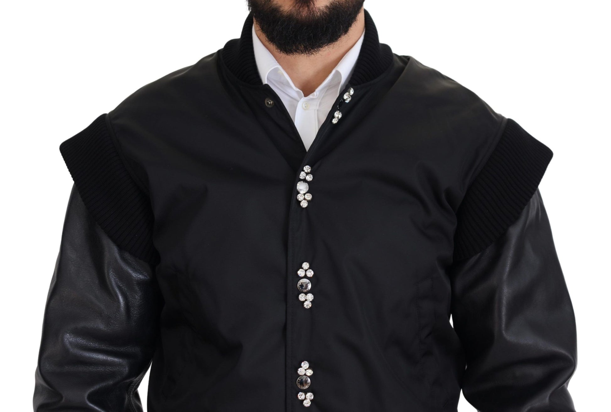 Veste Dolce & Gabbana en nylon noir avec boutons en cristal