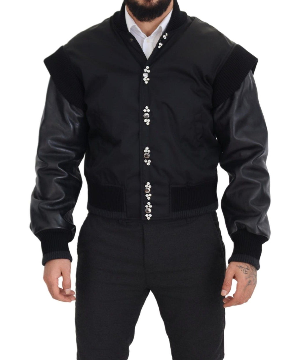 Veste Dolce & Gabbana en nylon noir avec boutons en cristal