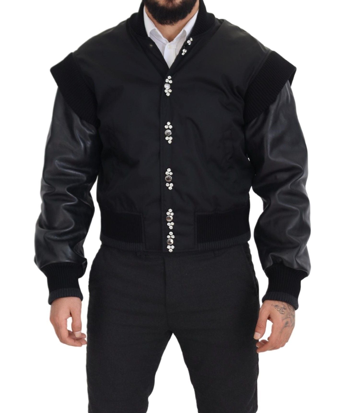 Veste Dolce & Gabbana en nylon noir avec boutons en cristal