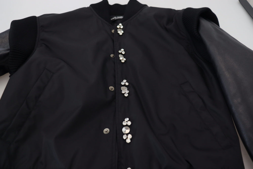 Veste Dolce & Gabbana en nylon noir avec boutons en cristal