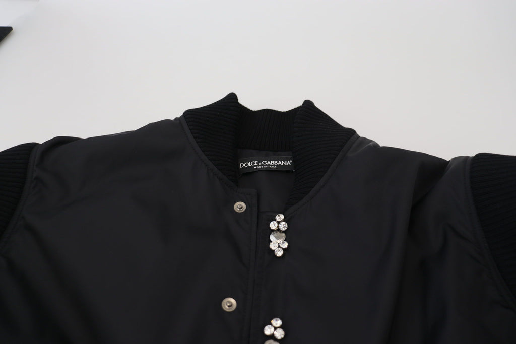 Veste Dolce & Gabbana en nylon noir avec boutons en cristal