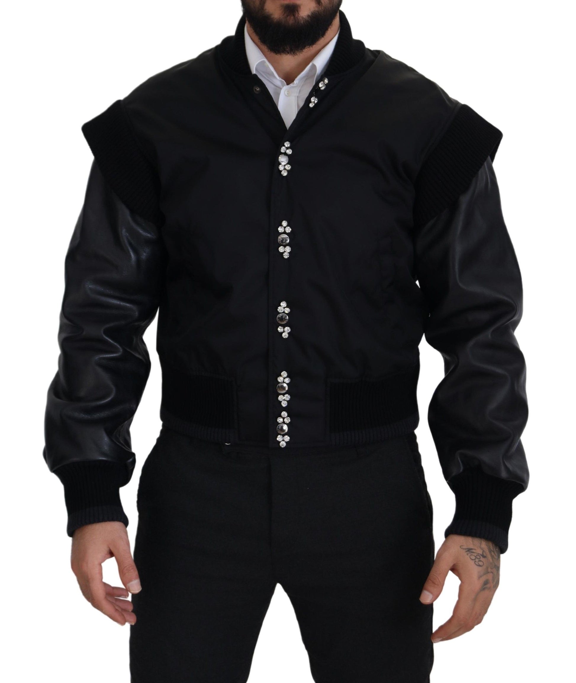 Veste Dolce & Gabbana en nylon noir avec boutons en cristal